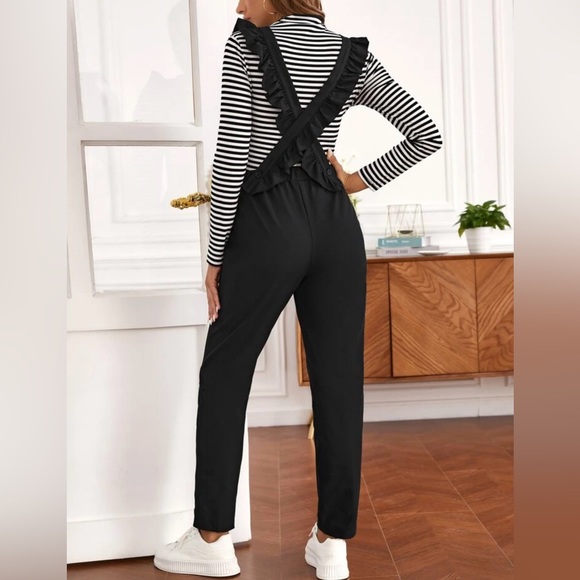 SHEIN Maternity Ruffle Trim Drawstring Jumpsuit - Black Medium - Picture 4 of 8